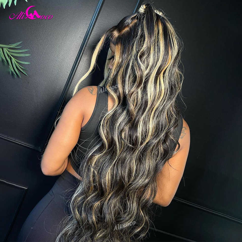 Synthetic Wigs Blonde Highlight Body Wave Lace Front Human Hair Wig Hd 13x4 13x6 Frontal s for Women Hightlight 1b/27 230227