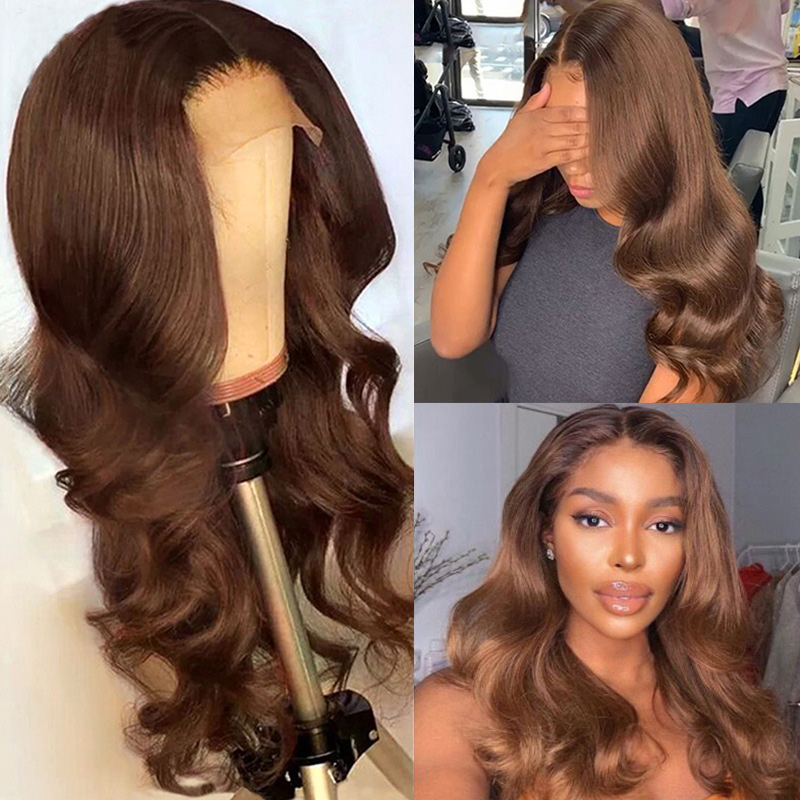 Yirubeauty Brazilian 13X4 Lace Front Wig 4# Color 150-210% Density Silky Straight Body Wave 10-32inch