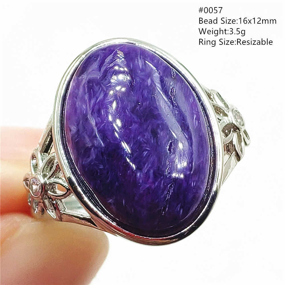 خواتم الكتلة الطبيعية الأرجواني الخاتم القابل للتعديل 925 Silver Charoite Jewelry Bead Ring Russia Oval Fashion Ring AAAAA G230228