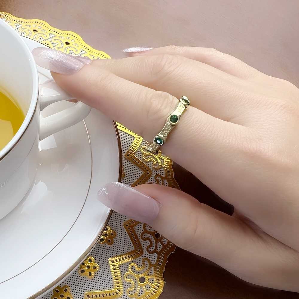 Cluster Rings Band Ring Golden Green Stone Brand New Europe Style Glam Fashion Jewelry for Women Men Gift i 925 Sterling Silver G230228