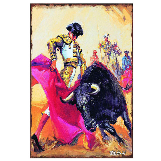 Torero Espagnol Art Peinture Affiche Rétro Métal Signes En Étain Plaque Fille Passionnée Plaque En Étain Plaque Pub Maison Mur Multicolore Décoration Taille 30X20CM w02