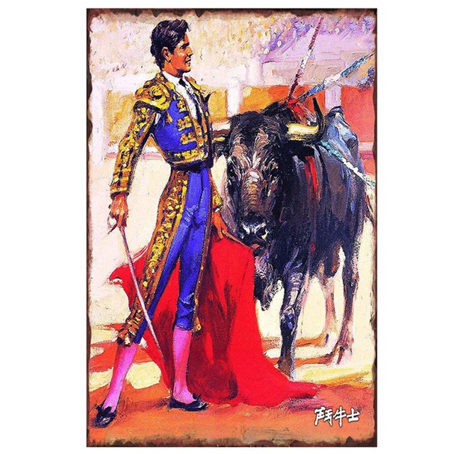 Torero Espagnol Art Peinture Affiche Rétro En Métal Signes En Étain Plaque Fille Passionnée Plaque En Étain Plaque Pub Maison Mur Personnalisé Décoration Taille 30X20CM w02