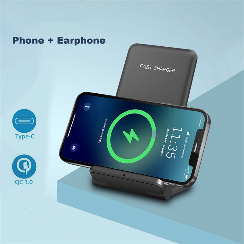 2 I 1 Qi Wireless Charger Stand för iPhone 12 14 XS Max AirPods Pro Foldbar 15W Fast Charging Station Fit Samsung S23 S22 Bubs Xiaomi Smartphone