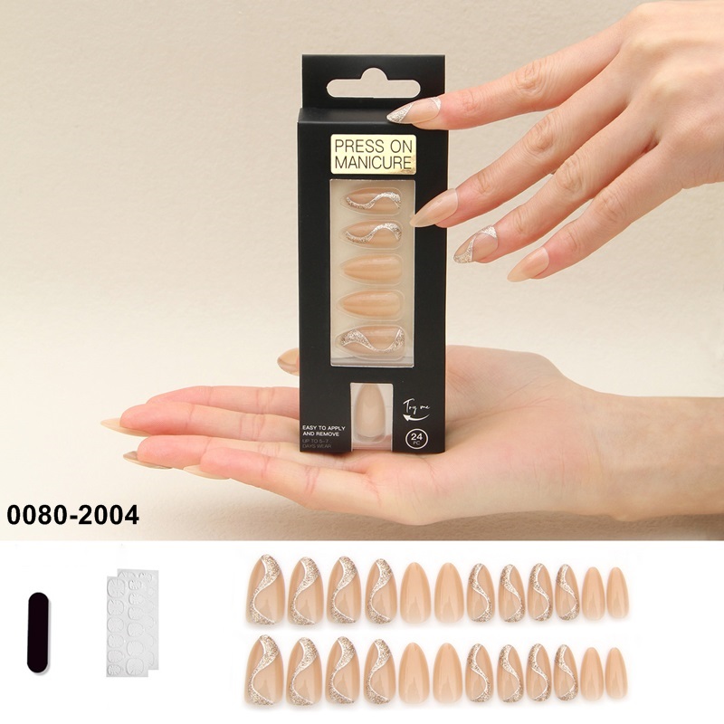 French Tip Press On Nails Medium Black Almond Fake Nails Short Reusable False Nails 24 Nail Kit with Adhesive Tabs