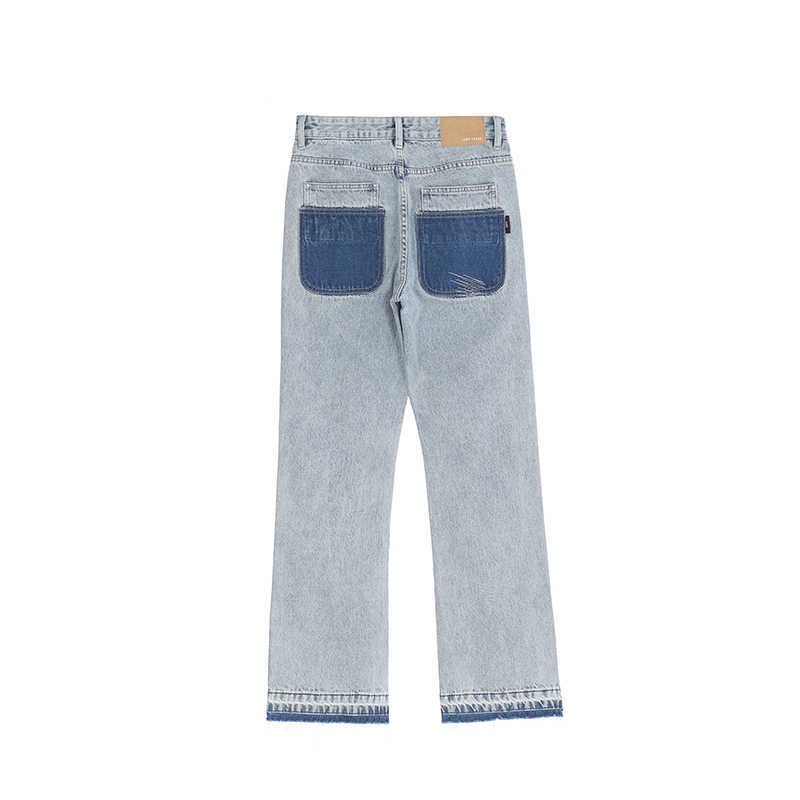 Mäns jeans harajuku stjärnor brev broderi lapptäcke raka flare byxor män retro rippade överdimensionerade casual denimbyxor y2303