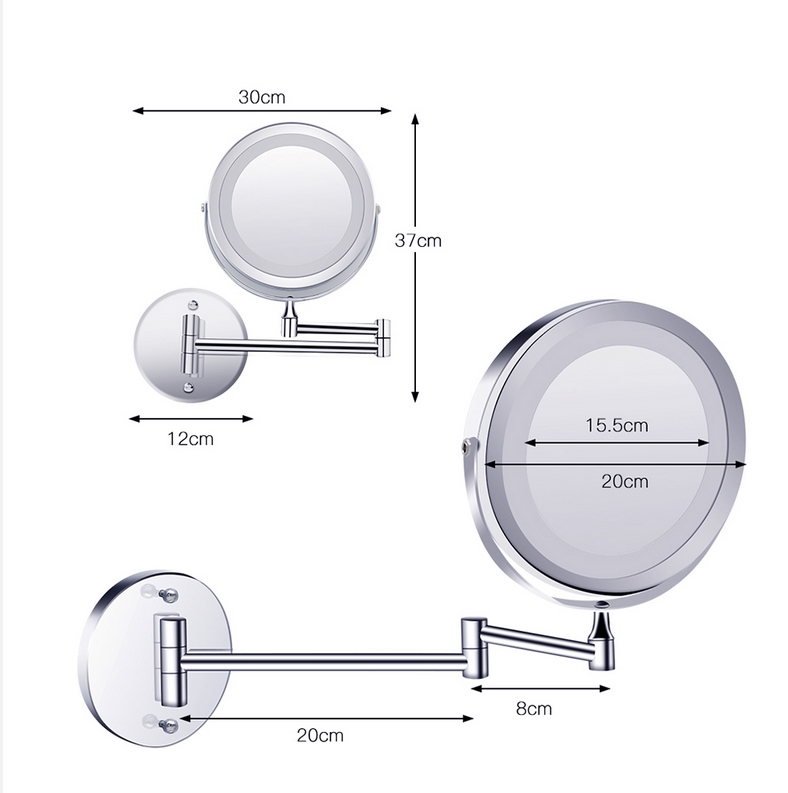 Miroirs de maquillage à LED avec miroir de vanité murale pliante légère grossissement tactile double face brillant miroirs de salle de bain réglable