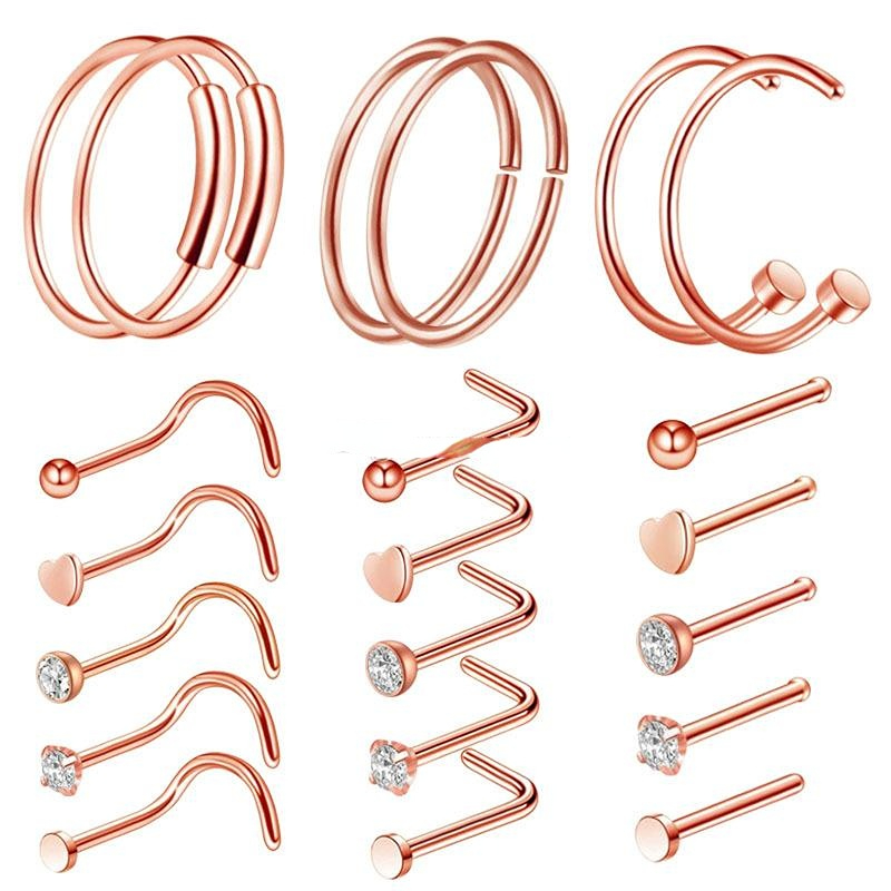 Qualité diamant anti allergie acier inoxydable anneau de nez goujon vis boule rose Piercing anneaux femmes bijoux volonté et cadeau dandy