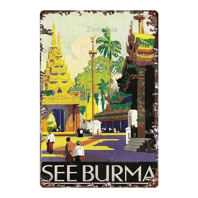 Bali Malaysia Travel Metal Poster Vintage Metal Tin Sign Paysage Shabby Tin Plates Plaque Retro Fer Peinture Man Cave Décoration Home Wall Decor Taille 30X20CM w01