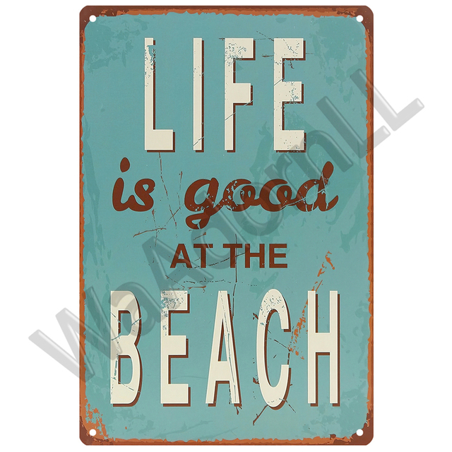 Beach Surf Tin Sign Beach Landscape Poster Plaque Summer Metal Sign Metal Plate Wall Decor For Beach Bar House Home Decorative Iron Painting Poster Size 30X20CM w01