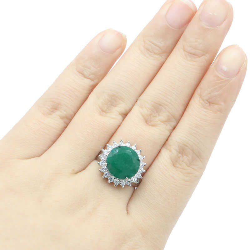 Clusterringen 18x17mm Luxe 4.4G Echte groene smaragdblauwe blauw saffier rode ruby ​​cz vrouwtjes verloving bruiloft 925 sterling zilveren ringen g230228