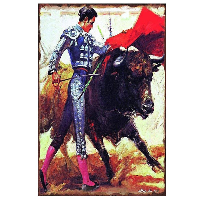 Torero Espagnol Art Peinture Affiche Rétro En Métal Signes En Étain Plaque Fille Passionnée Plaque En Étain Plaque Pub Maison Mur Personnalisé Décoration Taille 30X20CM w02