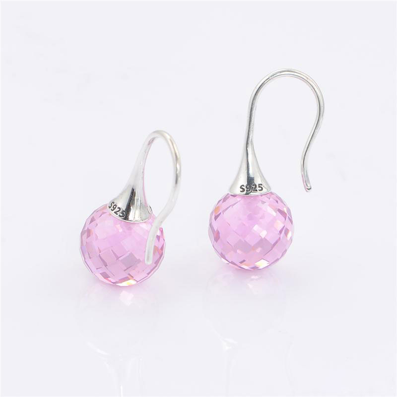 Boucles d'oreilles pendantes en argent sterling 925 avec rosée du matin et CZ rose - Convient à tous les bijoux Pandora européens pour femmes