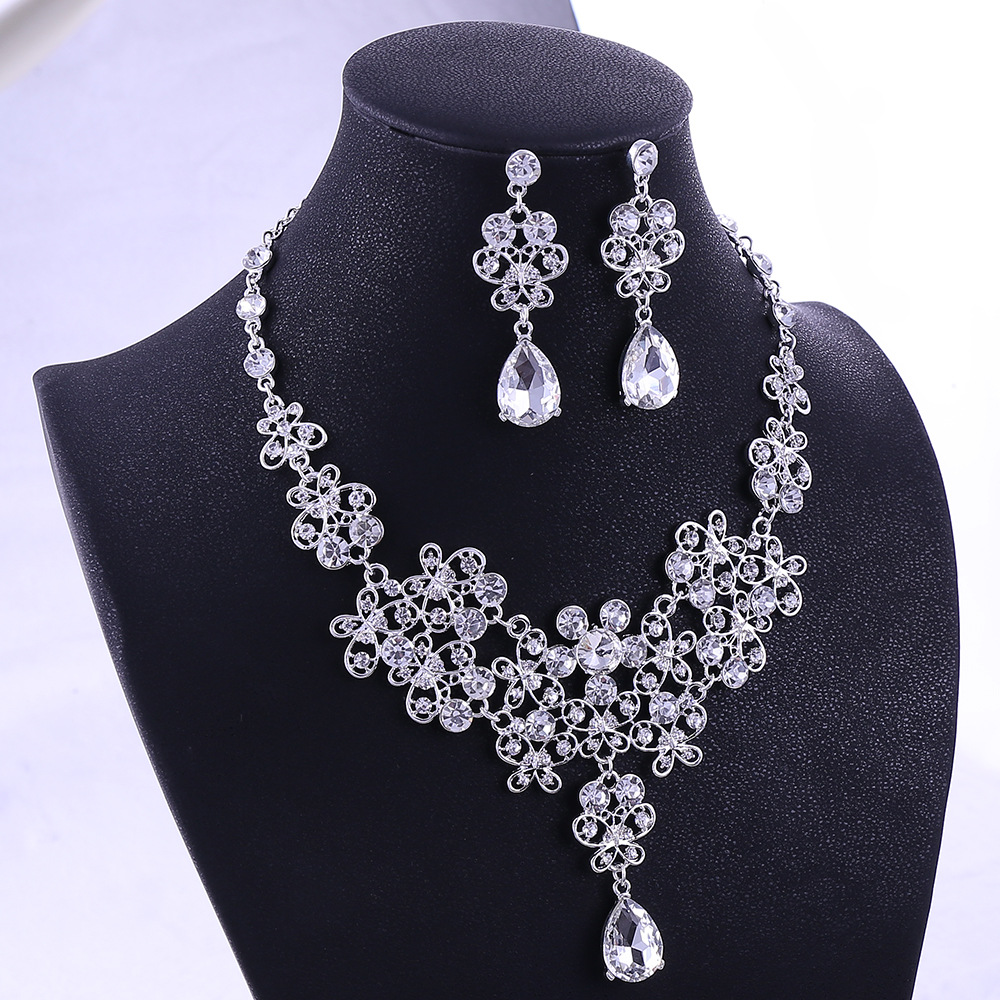 Wedding Accessories Floral Jewelry Diamond Wedding Costume Necklace Earring Crystal Rhinestone Alloy Bridal Jewelry