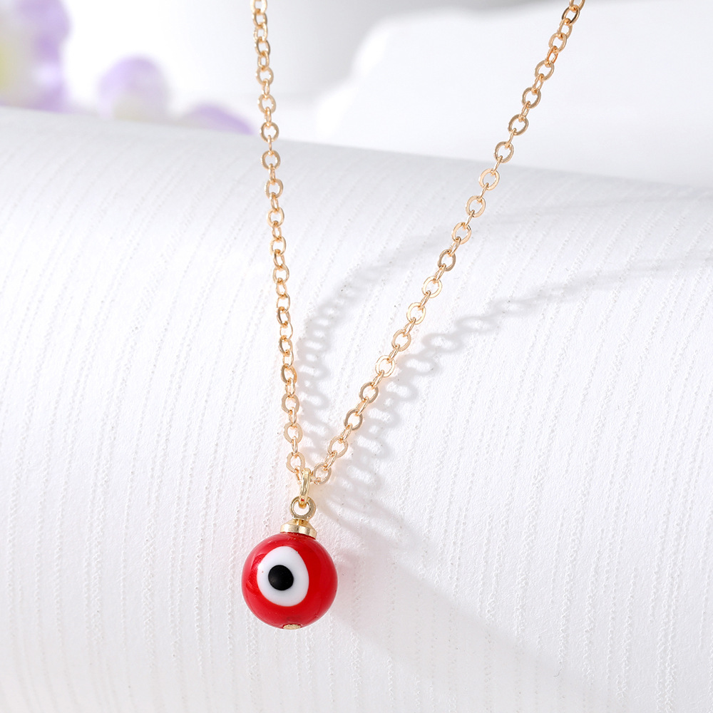 Color Painting Metal Evil Eyes Mini Ball Pendant Lucky Turkish Blue Eye Necklaces for Womens Jewelry