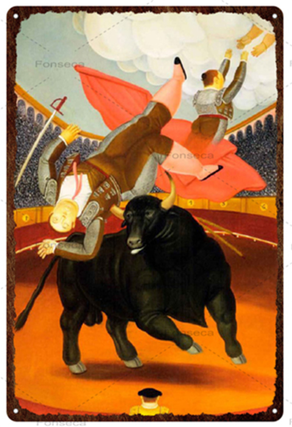 Heroico touros de touros de tourosas pintando arte retro espanhol tour lin signo de metal decoração de parede de metal poster placa sala de estar em casa tamanho 30x20cm w02