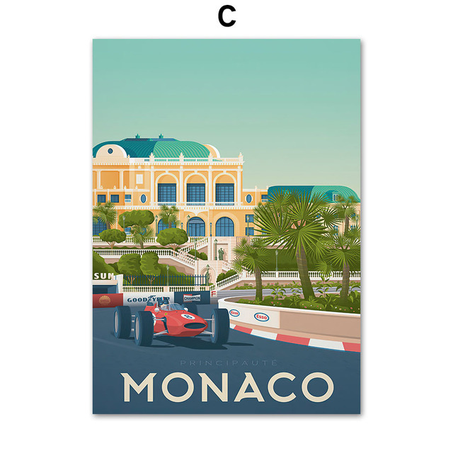 Viaggio colorato Città Tela Pittura Paesaggio Illustrazione Poster Francia Nizza Parigi Monaco Nantes Wall Art Living Home Steert Bar Cafe Decor No Frame Wo6