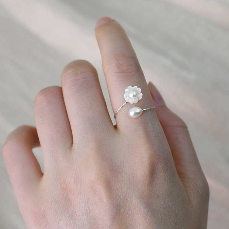Кластерные кольца Ashiqi Natural Freshwater Pearl 925 Серебряное кольцо стерлингового кольца Fashion Shell Женщины Новый подарок G230228