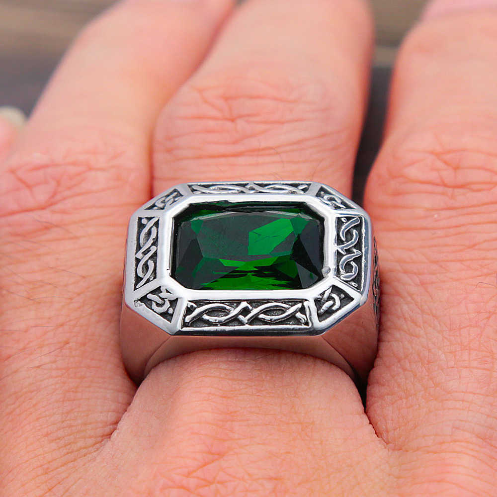 Кластерные кольца панк хип -хоп творческий квадратный кольцо зеленого камня мужчины женщины из нержавеющей стали ретро скандинавские ирландские кольца «кольца» в подарке в подарки G230228