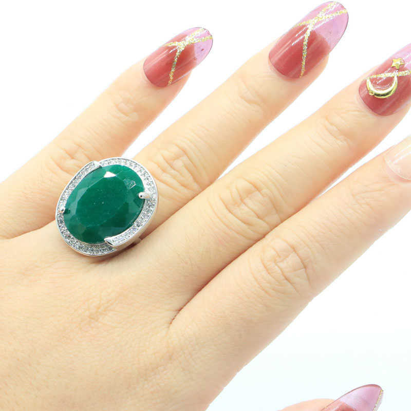 Cluster Rings 25x20mm Big Oval Gemstone 8.3G Real Green Emerald Blue Sapphire Red Ruby CZ Women Engagement 925 Silver Rings Brud Fine Jewelry G230228