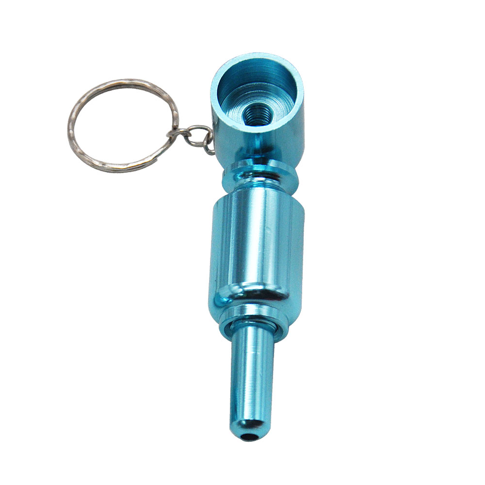 77mm blaue Metallpfeifen Schlüsselanhänger Zigarettenkräuterpfeife mit Metalltopf Reiniger Mundspitze Rauch Großhandel