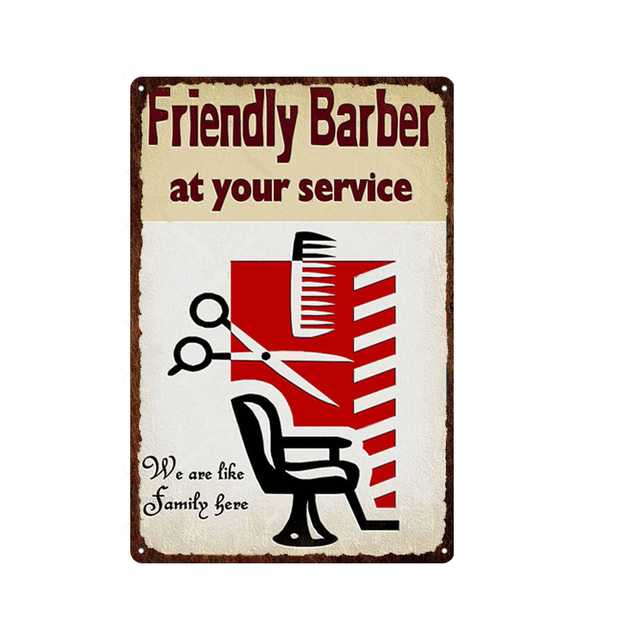 Europeisk stil Barber Shop Art Tin Poster Barber Tools Metal Tin Sign Retro Decoration Barber Tattoo Shop Art Printing Painting Wall Plack Size 30x20cm W02