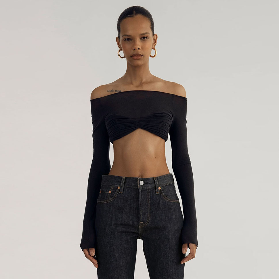 Zomer vrouwen blouses pure mesh crop tops rekbare lange mouw sexy off schouder shirts kort