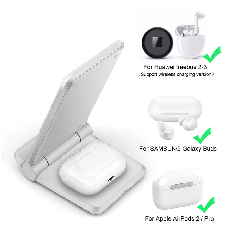 2 I 1 Qi Wireless Charger Stand för iPhone 12 14 XS Max AirPods Pro Foldbar 15W Fast Charging Station Fit Samsung S23 S22 Bubs Xiaomi Smartphone