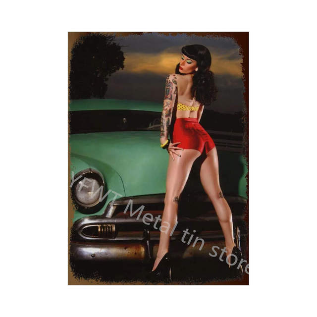 Metal Painting Vintage Sexy Beauty Racing Sports Car Bar Pub Decor Plaque Vintage Tin Sign Retro Metal Sign Decorative Plaque Wall Decor 30X20cm W03