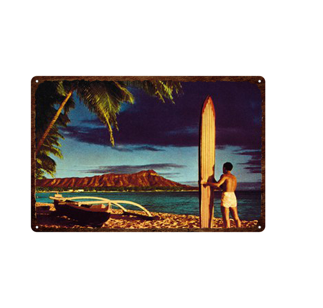 New York art painting London Hawaii Cuba City Scenery Iron Poster Summer Seaside Vacation Travel Decorative Metal Plaque Anti-fading Tin Sign Size 30X20CM w02