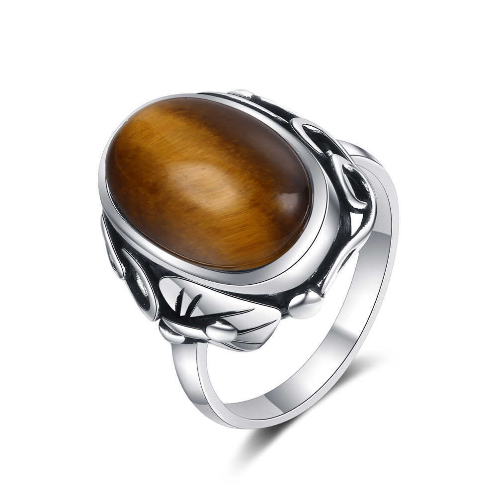 Anéis de cluster 925 Sterling Silver Ring Natural Tiger Eye Reting Rings For Mull Homens de Luxo Presentes de Aniversário Jóias Com Big Stones por atacado G230228