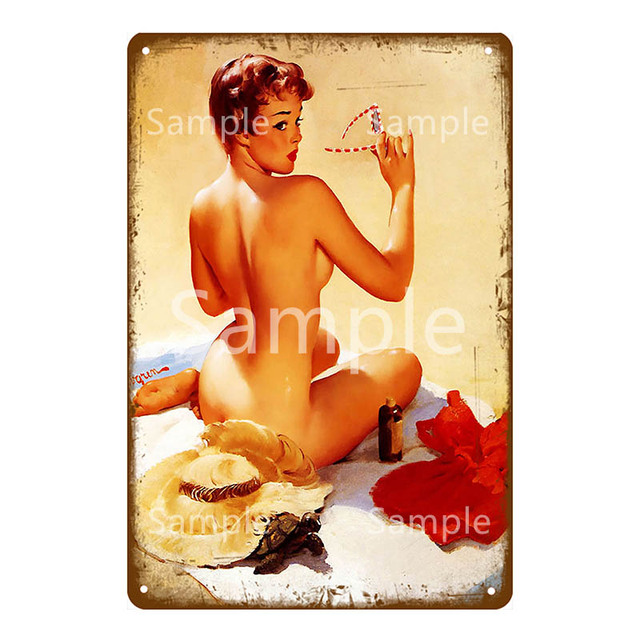 Vintage pin up poster metalen tin teken sexy lady lady posters home decor auto strand schoonheid meisje kunst muur sticker bar room pub club man cave bord home muur decor maat 30x20cm w01