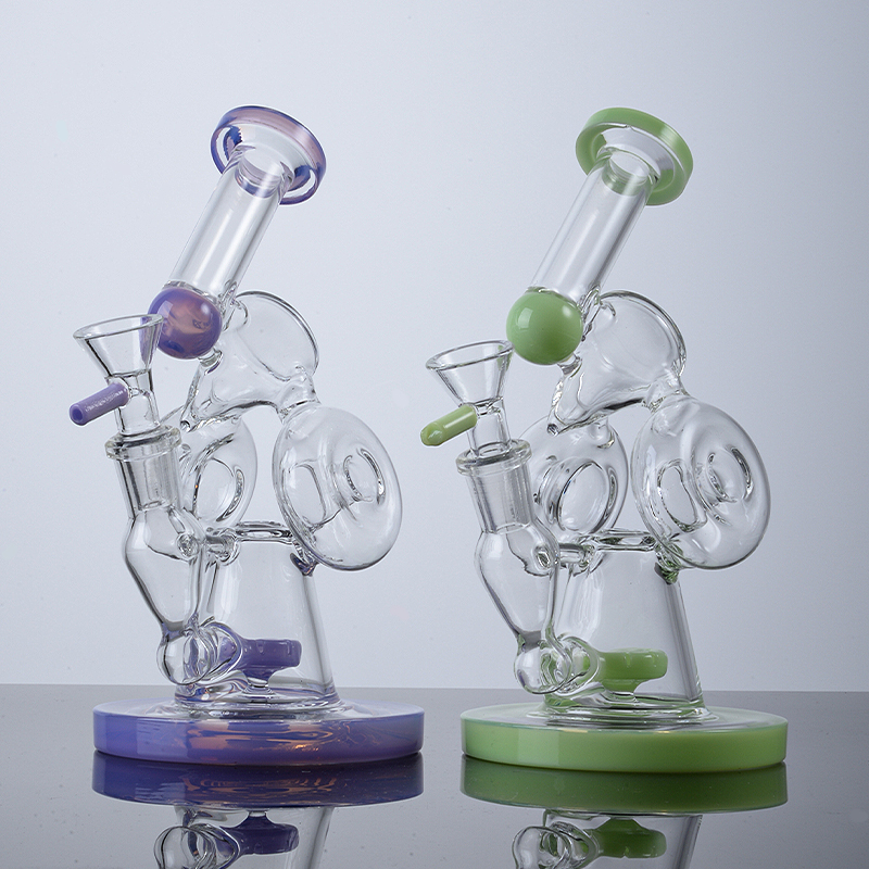 Sidecar Hookahs 7 pouces de haut Donut fendu Perc Conduites d'eau Double recycleur Bongs en verre 4mm d'épaisseur Oil Dab Rigs avec 14 joints femelles