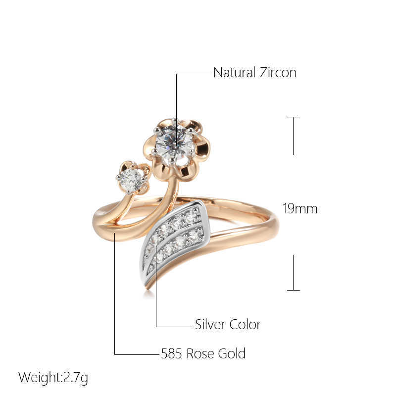 Ringos de cluster Kinel Moda Micro-Wax Incrustação natural anéis de zircão natural para mulheres 585 Anel de flor de cristal de ouro rosa Fino jóias de casamento vintage G2302228