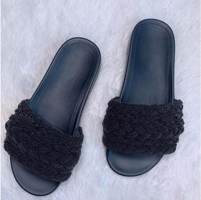 Black Women Classic Pearl Slippers Bath Sandals Outdoor Boots Popsicle Casual Zipper Ladies Shoes American Platform Tool With Heels Girls Slides Plus Size