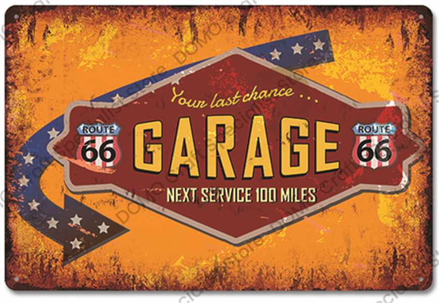 Papa's Garage Art Peinture Métal Tin Signs Poster Vintage Route 66 Car Metal Tin plate Retro Plaque Garage Tire Shop Mur personnalisé Art Decor Taille 30X20CM w02