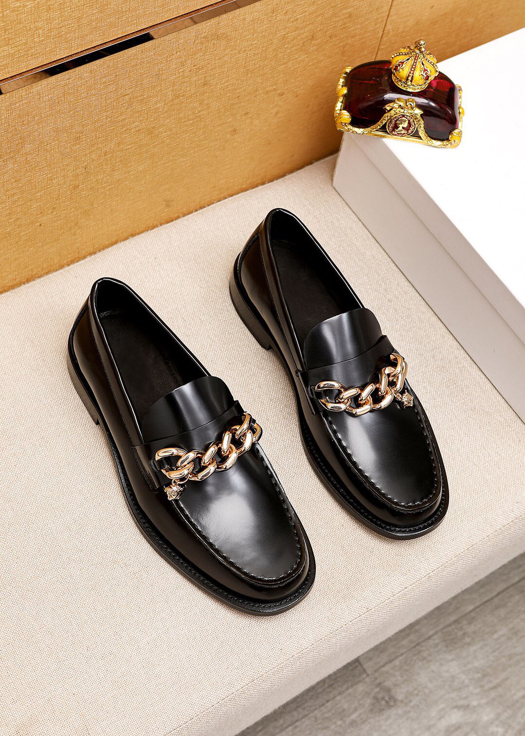 2023 Mens Dress Shoes Business Oxfords Breathable Designer Chain Formal Platform Shoes Male Brand Office Wedding Flats Footwear Size 38-45