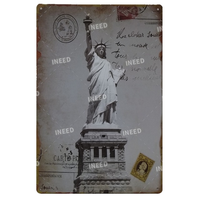 New York City Metal Poster Vintage Metal Tin Sign Landscape Shabby Tin Plates Plaque Retro Iron Painting Man Cave Decoration Home Wall Decor Size 30X20CM w01