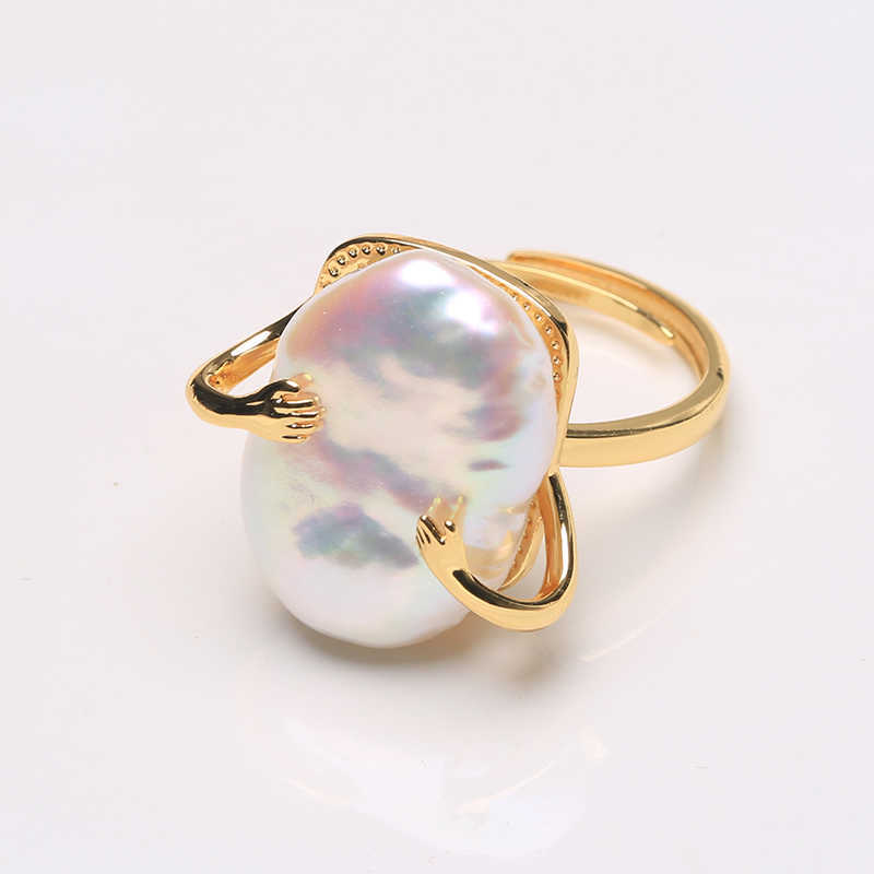 Cluster Rings BaroqueOnly Natural freshwater Baroque pearl ring retro style 14K gold Filled irregular shaped square ring 14-20MM RFG G230228