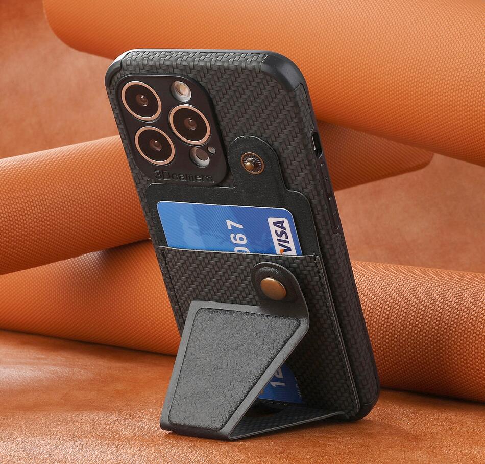 Padrão Padrão de couro PU Caixa Flip Stand Holder Wallet Back Phone Caro para iPhone 14 13 12 Pro Max Carber Fiber Kickstand Skin Tampa