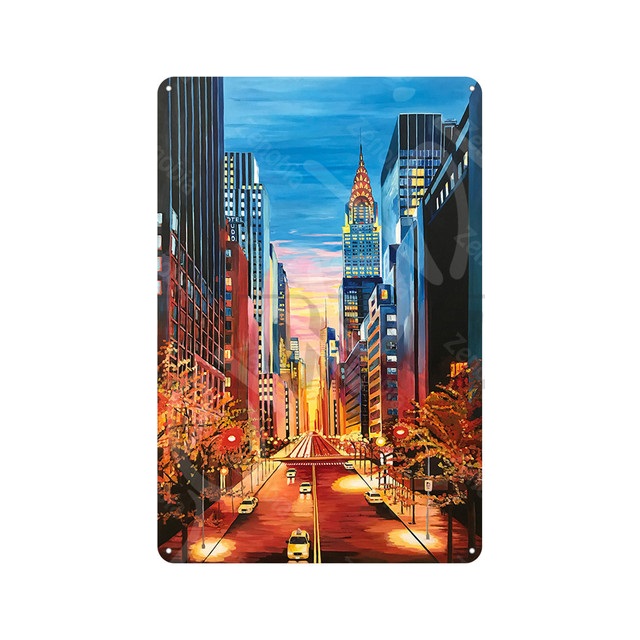 Famous City Landscape Metal Poster Vintage Metal Tin Sign Chic Landscape Tin Plates Plaque Retro Iron Painting Man Cave Decoration Home Wall Decor Size 30X20CM w01