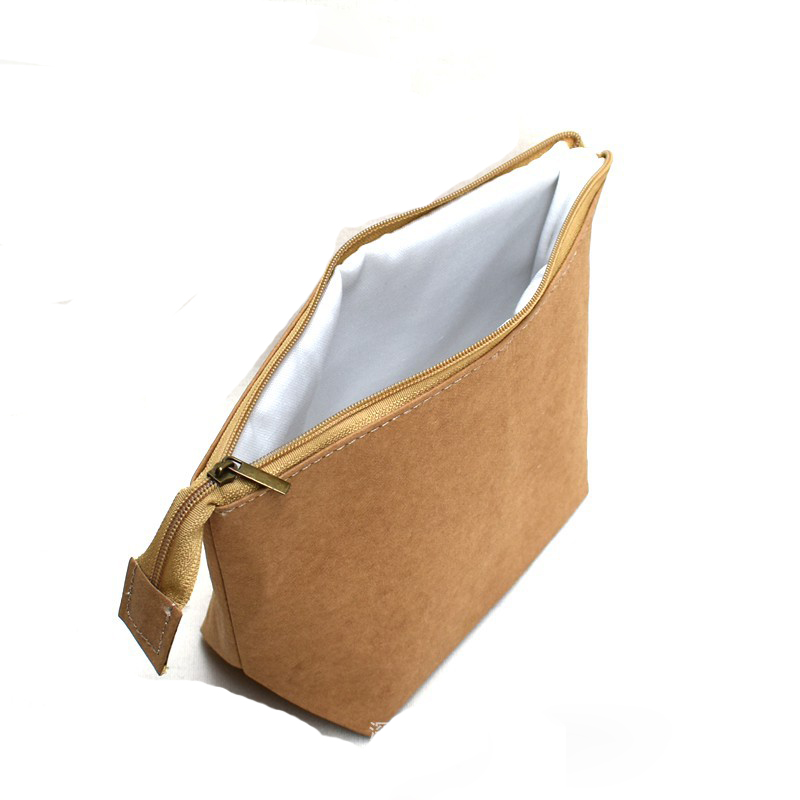 Sacs à cosmétiques en papier kraft pour femmes, 5 pièces, sac de maquillage portable solide en forme de Triangle