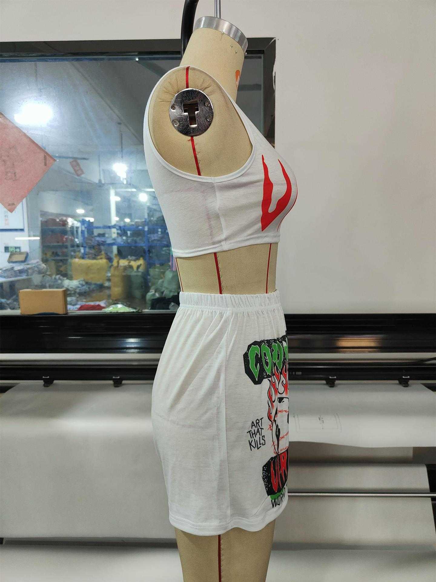 2023 Women Clothes Two Piece Short Set Fashion Brand Graffiti Print Tank Top Casual Sports Shorts Basketball Set Tracksuits For Woman