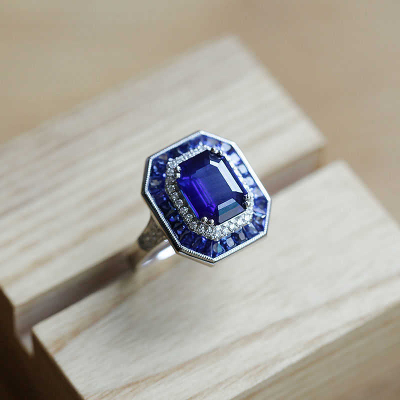 Cluster Rings Art Deco Vintage Style Blue Sapphire Gems 925 Silver justerbar öppen ädelsten bröllopsring fina smycken för män tillbehör G230228