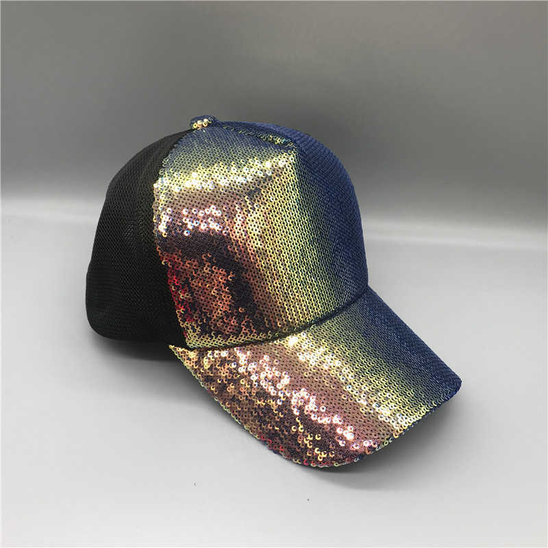 Summer Sequin Women Baseball Cap New 2020 Color Breathable Mesh Hat Adjustable Outdoor Student Sport Black Peaked Sunhat04