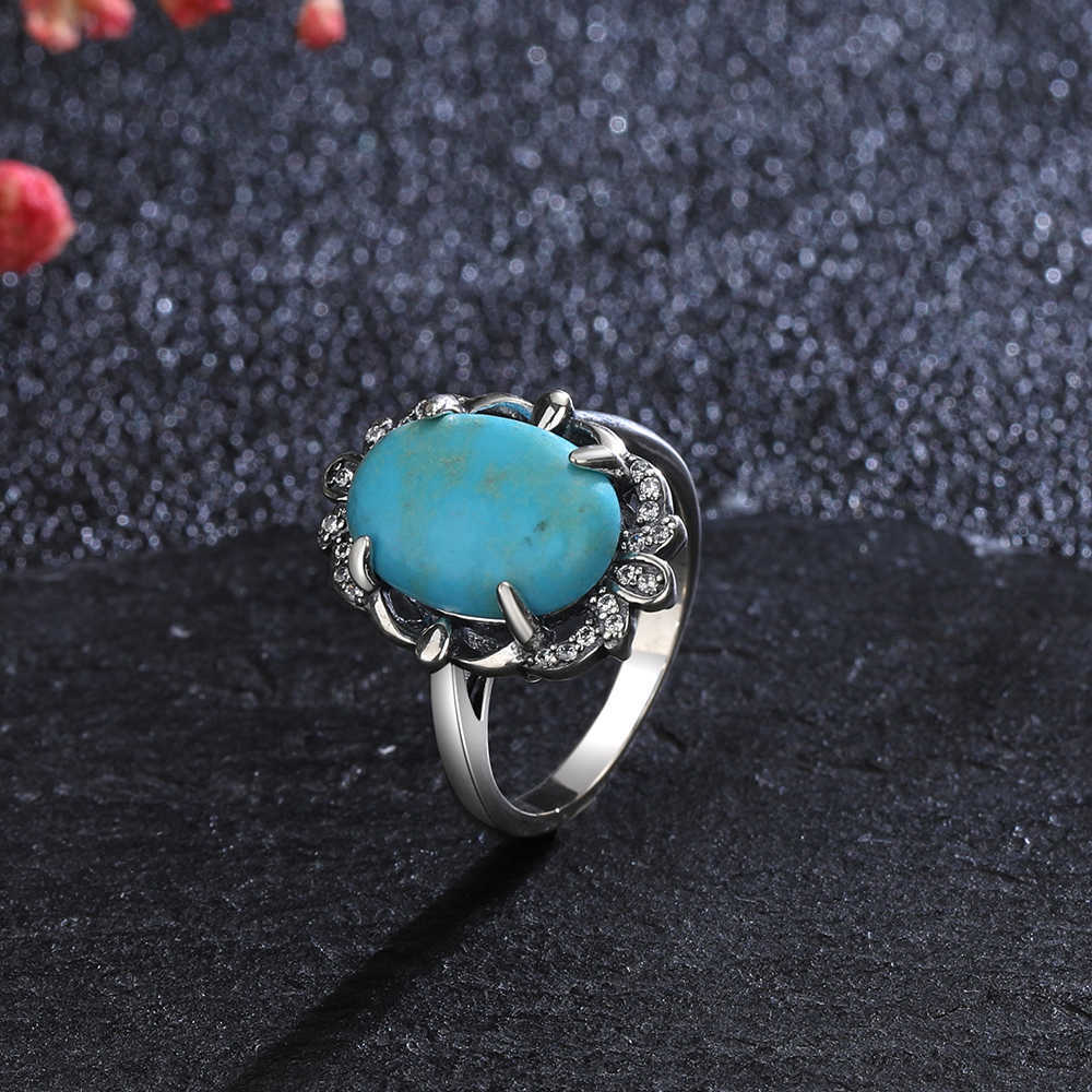 Klusterringar 925 Sterling Silver Rings Vintage 10*14mm Natural Lapis Lazuli Ring For Women Moonstone Labradorite Jewelry Wholesale G230228