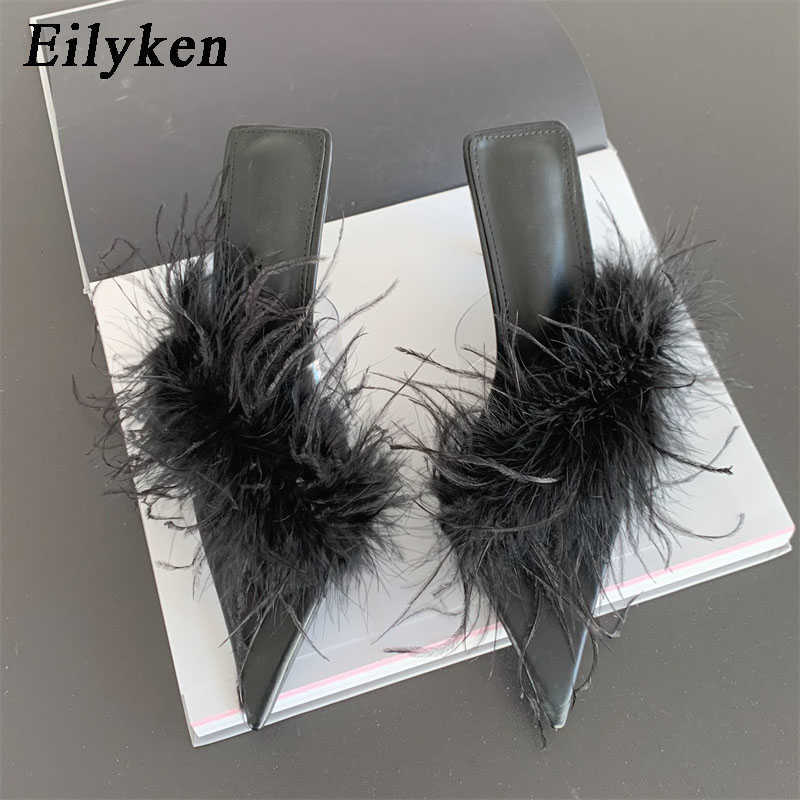 Summer Fluffy Furry Slipper Kobiety cienki niski piętę Panie Seksowne sukienki sandałowe Pumps Pumps Buty Zapatos Mujer 230302