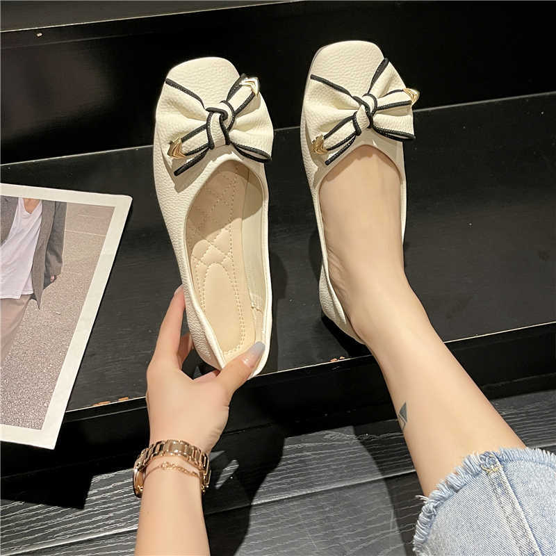 Chaussures habillées New Fall Flat Bottom Soft Bottom Chaussures pour femmes confortables Le Fou Chaussures Yellow Bow Tie Flat Shoes Ladies Hundred Casual Shoes L230302
