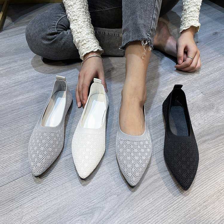 Klänningskor damer mockasin platt häl stretch stickade sneakers sommarskor pumpar lägenheter andningsbara loafers icke-halkhål hål collet skor35-43 l230302