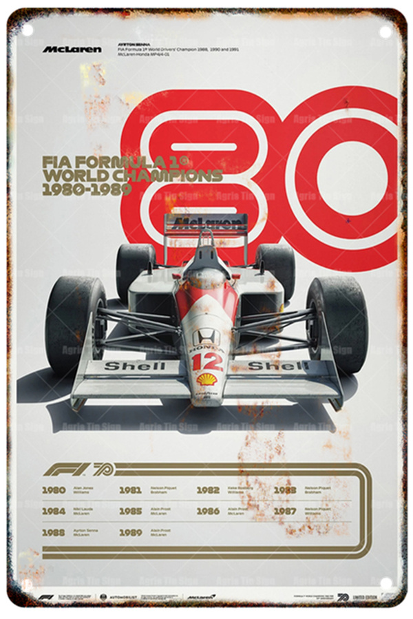 Formula 1 80S sanat boyama Retro Araba Filosu Metal Tabela Metal Poster Yarış F1 Duvar Sanatı Ev Dekor Resimleri Pano Modern Ev Duvar Dekoru Duvar teneke poster Boyutu 30X20CM w02