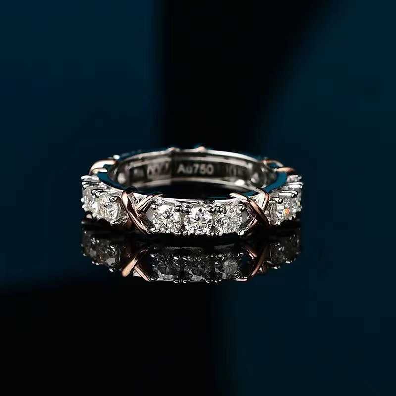 Designer D colore Mosanshi tiffay bicolore croce tempo ruota personalità fila anello in argento 925 placcato oro 18 carati moda diamante pieno femminile
